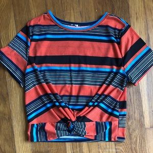 Striped knot front crop top